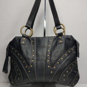 Hot‎ In Hollywood Elegant Black Genuine Leather Handbag with Gold Accents. P180